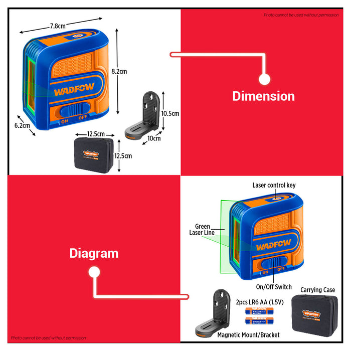 BUILDMATE Wadfow 0-30m Self Leveling Line Laser Horizontal & Vertical Cross Dual Line Green Laser Level Measuring Tool WLE2M03 - WPT