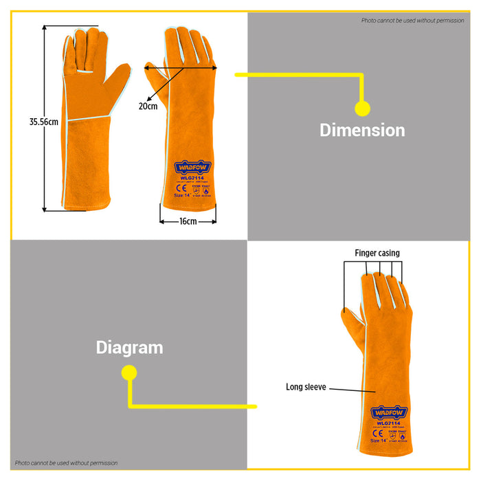 BUILDMATE Wadfow Welding Cowhide Leather Gloves 14" Multipurpose Heavy Duty Welders Safety Work Protective Gloves  WLG2114 - WHT