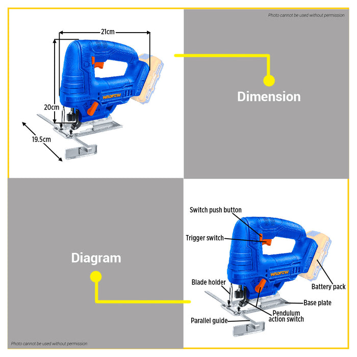 BUILDMATE Wadfow Lithium-Ion Cordless Jig Saw 20V Wood Cutting Machine Jigsaw Woodworking Cutter Power Tools WLS1565 - WCPT