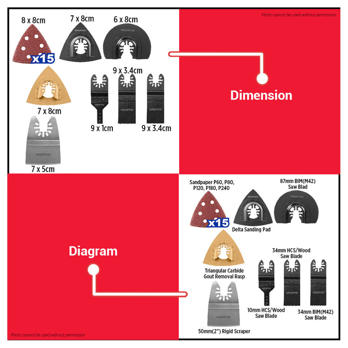 WADFOW 22pcs/set Multi-Function Saw Accessories Tool Blade Set WMA9417 WHT - BUILDMATE