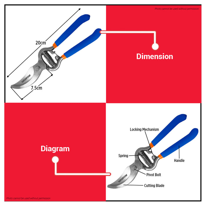 BUILDMATE Wadfow 8" Forged Steel Bypass Pruner Heavy Duty Garden Cutting Shear Secateurs Pruning Tools Gardening Scissor WPA7K03 - WHT