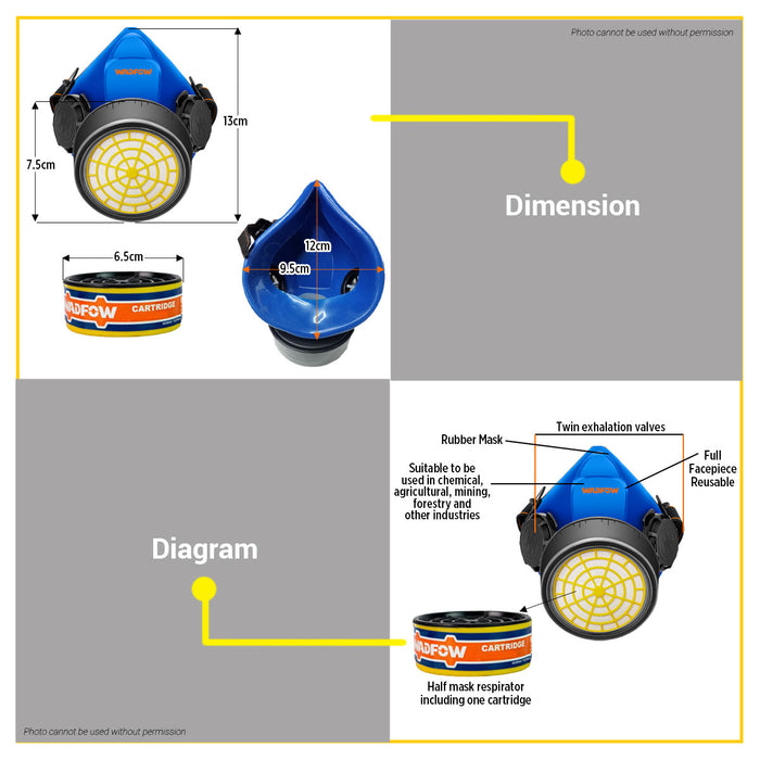 BUILDMATE Wadfow High Efficiency Filtration Respirator Double Cartridge Protective Dust and Chemical Respiratory Protection Half Mask WRJ1501 - WHT