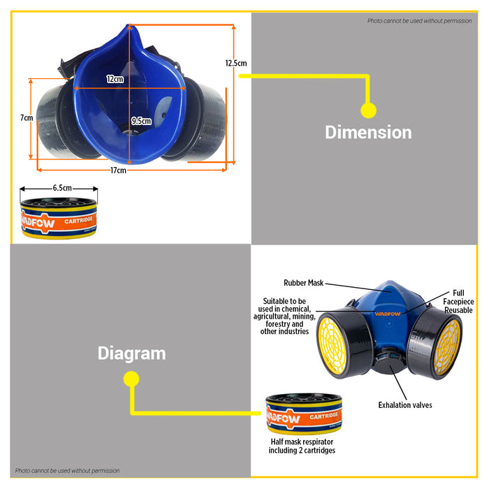 Wadfow High Efficiency Filtration Mask Paint Respirator (Including Two Cartridges) WRJ2502 WHT