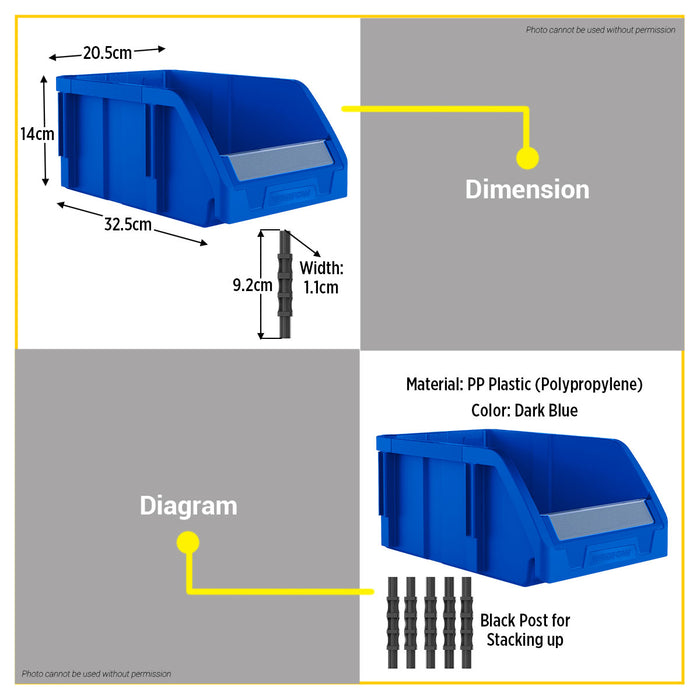 BUILDMATE Wadfow Stackable Plastic Storage Bin 325x205x140mm Multi-Purpose Wall Hanging Tools Organizer Nestable Storage Container Box For Home & Office WTB0303 - WHT