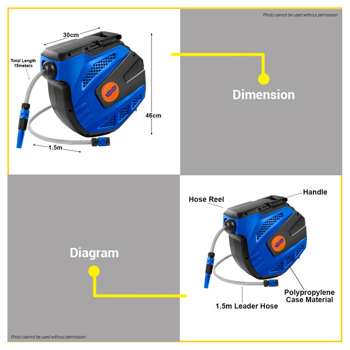 BUILDMATE Wadfow 1/2" Water Hose Reel 150psi with Slow Retraction Outdoor Garden Hose Management Roller Storage Reel System WVZ1515 - WHT