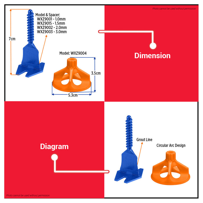 Wadfow 1mm-3mm Tile Leveling System Reusable Spacer / Cap Tiling Tool for Wall & Floor Tile Installation Kit SOLD PER BAG - WHT