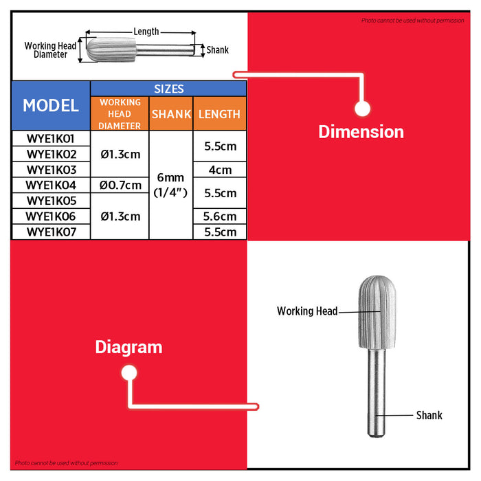 WADFOW 6mm Rotary Burrs for Deburring Wood, Rubber, and Aluminum WHT - BUILDMATE