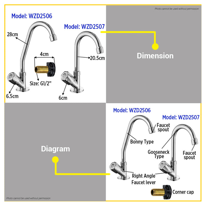 BUILDMATE Wadfow G/12"Deck-Mounted Cold Water Tap Bonny / Gooseneck Style Single Handle Cold Water Sink Faucet For Kitchen  or Bathroom - WHT