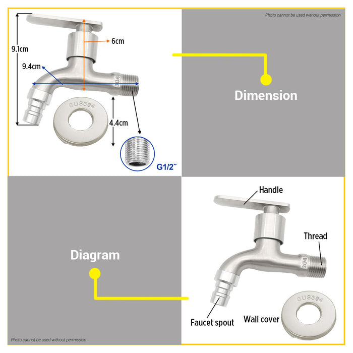 BUILDMATE Wadfow G1/2" Washing Machine Faucet w/ Hose Connector Wall Mounted Single Handle Cold Water Faucet Bathroom Outdoor Garden Tap WZD4925 - WHT