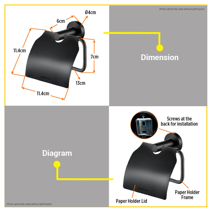BUILDMATE Wadfow Paper Holder With Lid Matte Black Wall Mounted Tissue Paper Roll Dispenser Storage Organizer Holder with Cover WZG1512 - WHT