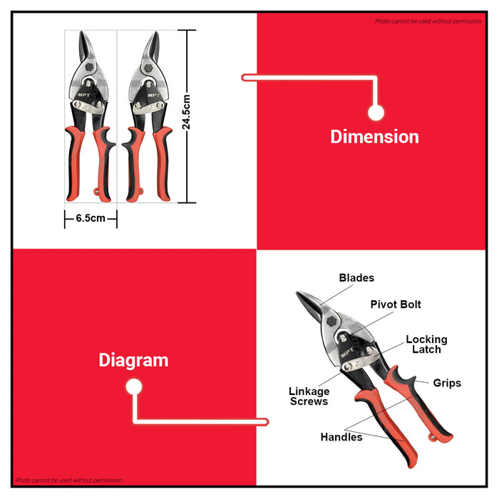 Buildmate x MPT Aviation Tin Snip Left Cut & Right Cut 10" Heavy Duty Metal Shear Tool