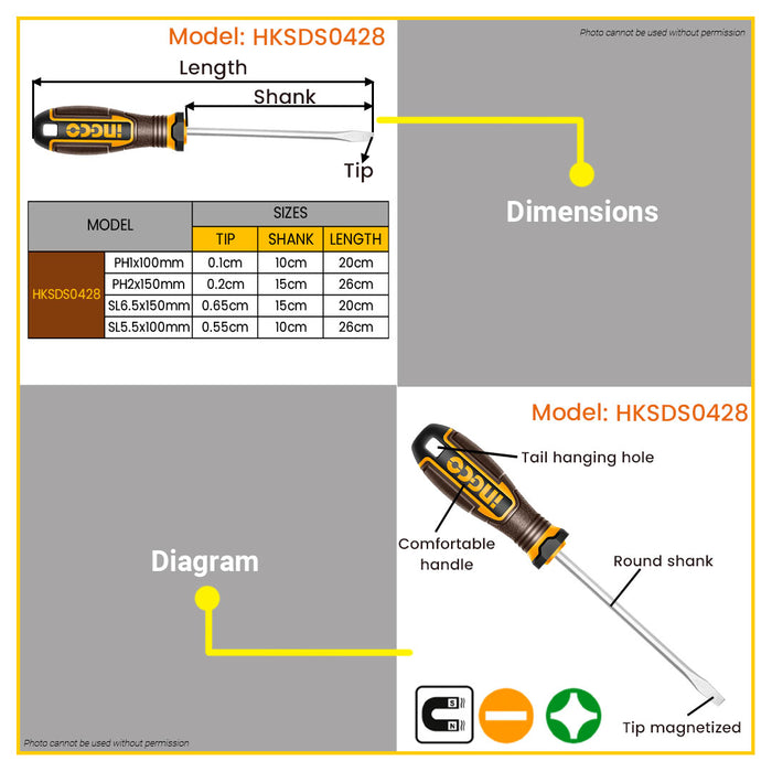 BUILDMATE Ingco 4pcs Screwdriver Set HKSDS0428 - IHT