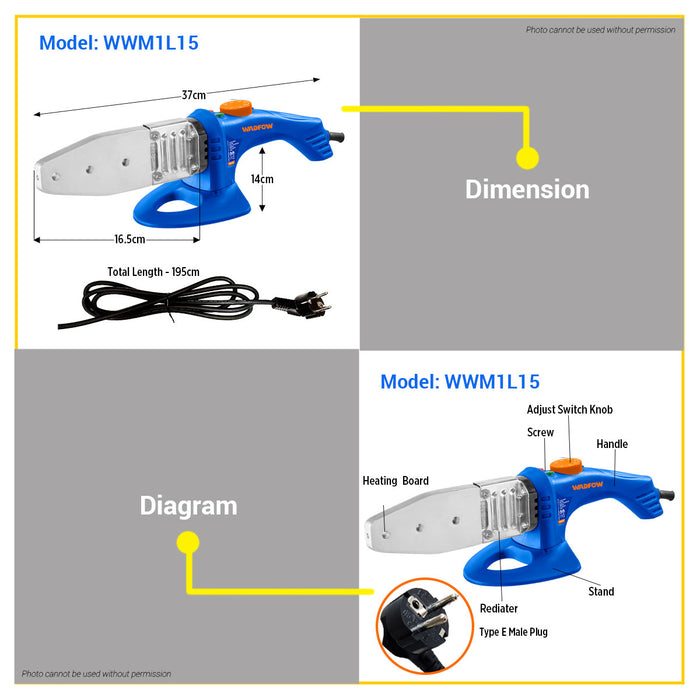 BUILDMATE Wadfow Plastic Tube Welding Tools 800W / 2000W Fusion Machine Pipes Welder Kit Heating Tool Heads Set for PPR and PE - WPT