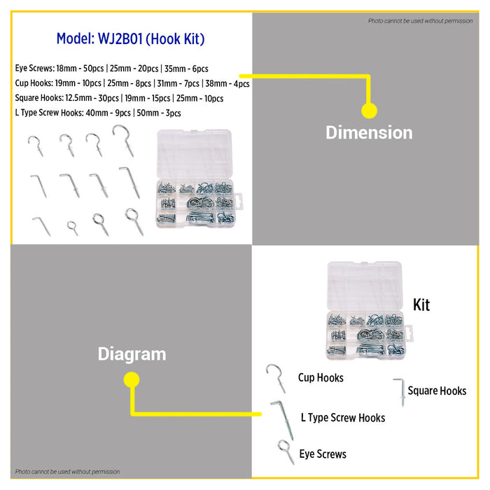 BUILDMATE Wadfow 172pcs / 151pcs Wall Mounting Hook Kit Assortment Carbon Steel Home Decor Multi-Purpose Wall Hanging Hook Set DIY Hardware Kit - WHT
