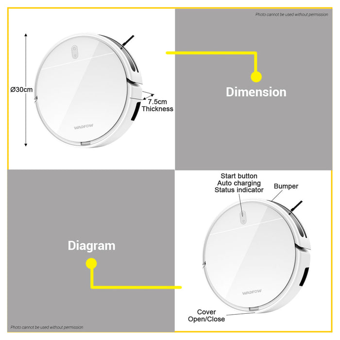 BUILDMATE Wadfow Robotic Vacuum Cleaner (Gyroscope Style) 1300pa Floor Self-Cleaning Smart Mapping Navigation Robot Sweeper Vacuum Cleaner WVN1513 - WCPT