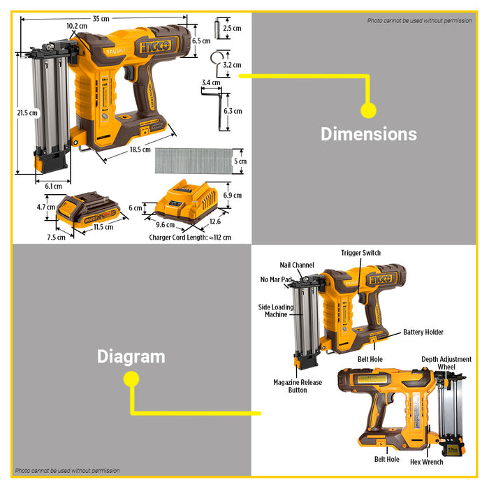 BUILDMATE Ingco 3pcs Cordless Combo Kit 20V Lithium-Ion Blower with Brushless Circular Saw & Brad Nailer Power Tool Combo Set COSLI240683 - ICPT