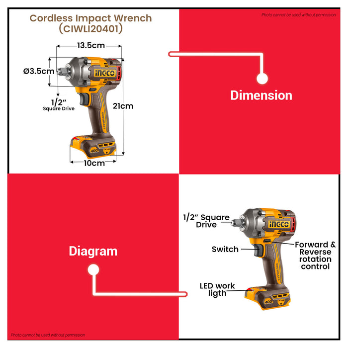 INGCO 3pcs 20V Brushless Cordless Power Tool Combo Kit with Rotary Hammer, Impact Wrench & Drill Driver Tool Set CKLI20638 - ICPT