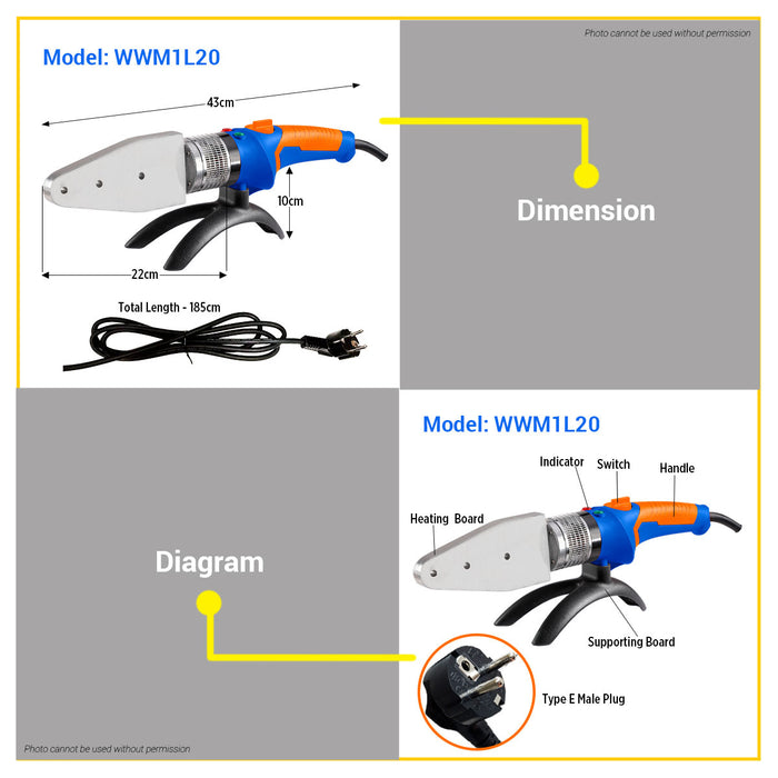 BUILDMATE Wadfow Plastic Tube Welding Tools 800W / 2000W Fusion Machine Pipes Welder Kit Heating Tool Heads Set for PPR and PE - WPT