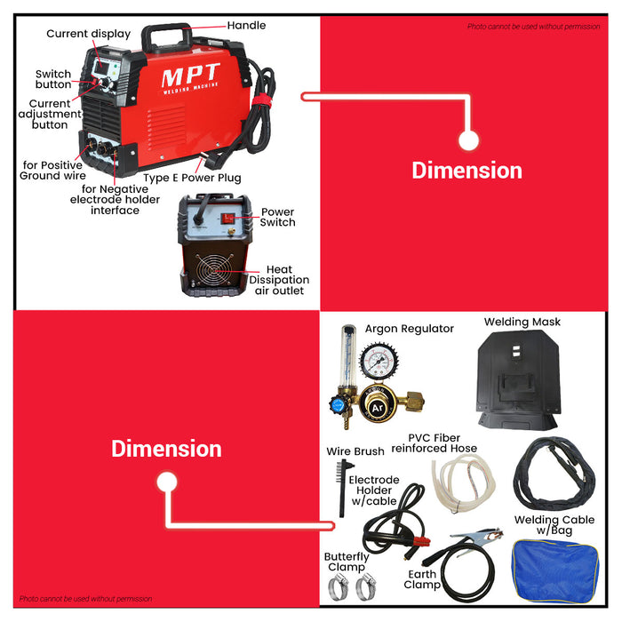 MPT TIG/MMA Inverter Welding Machine 200AMP (W/ Argon Reg) TIGMMA2005 PT • MOST PROFESSIONAL TOOLS •
