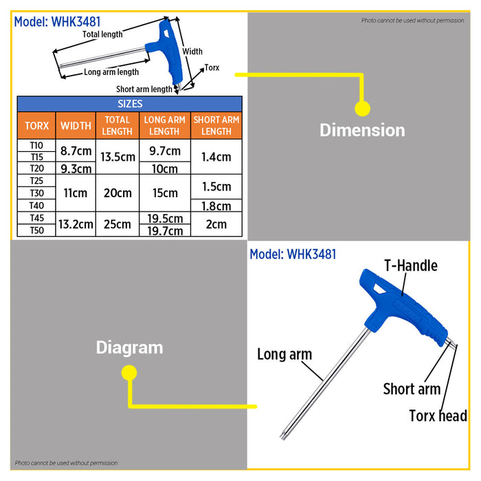 BUILDMATE Wadfow 8pcs T-Handle Wrench Set Torx / Ball Point / Hex Key With T-Shape Wrench Bar Handle Driver Spanner Grip Tool Repair Hand Tools Set - WHT