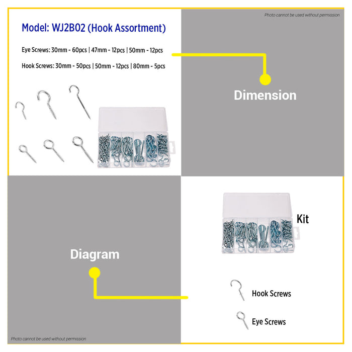 BUILDMATE Wadfow 172pcs / 151pcs Wall Mounting Hook Kit Assortment Carbon Steel Home Decor Multi-Purpose Wall Hanging Hook Set DIY Hardware Kit - WHT