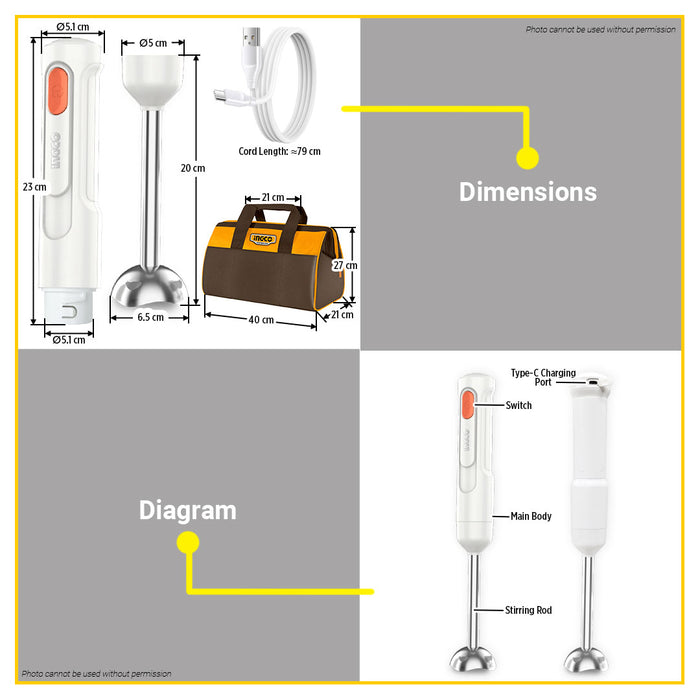 BUILDMATE Ingco 3pcs Cordless Combo Kit 20V Brushless Lithium-Ion Impact Wrench with Cordless Polisher and Hand Blender COSLI240686 - ICPT
