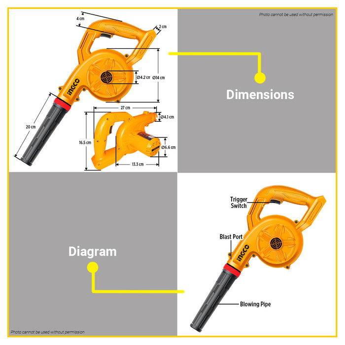 BUILDMATE Ingco 3pcs Cordless Combo Kit 20V Lithium-Ion Blower with Brushless Circular Saw & Brad Nailer Power Tool Combo Set COSLI240683 - ICPT