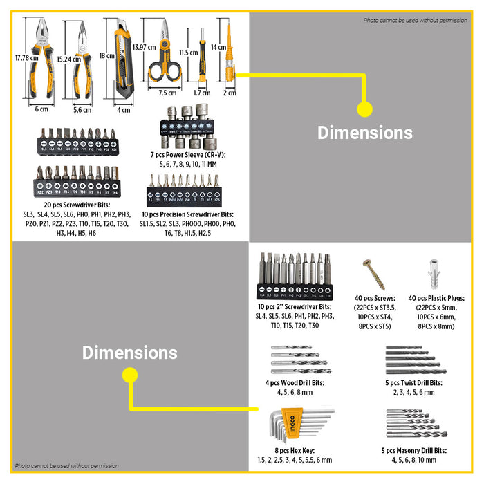 BUILDMATE Ingco 165pcs Household Tools Set Lithium-Ion Impact Drill with Hand Tool Kit Combo Home Repair Tool Set HKTHP11651 - ICPT