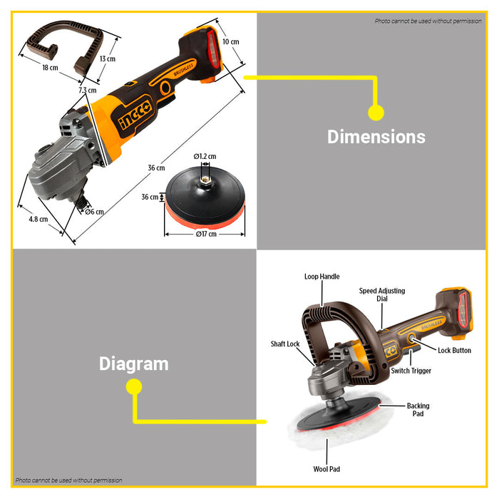 BUILDMATE Ingco 3pcs Cordless Combo Kit 20V Brushless Lithium-Ion Impact Wrench with Cordless Polisher and Hand Blender COSLI240686 - ICPT