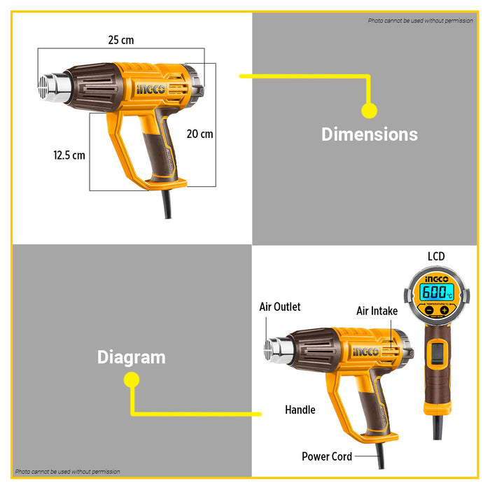 BUILDMATE Ingco Heat Gun Combo Kit 2000W Corded and 20V Lithium-Ion Cordless Hot Air Blower Shrink Gun Sealer Power Tools COSLI240201 - ICPT
