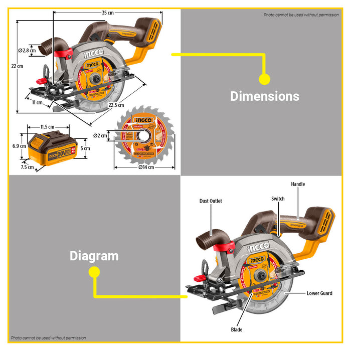 BUILDMATE Ingco 3pcs Cordless Combo Kit 20V Lithium-Ion Blower with Brushless Circular Saw & Brad Nailer Power Tool Combo Set COSLI240683 - ICPT