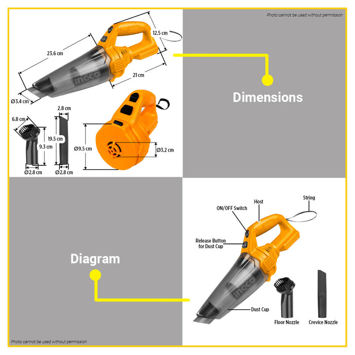 BUILDMATE Ingco 3pcs Cordless Combo Kit 20V Brushless Cordless Drill with Lithium-Ion Vacuum Cleaner & Oscillating Multi-Tool Power Tool Set COSLI240685 - ICPT
