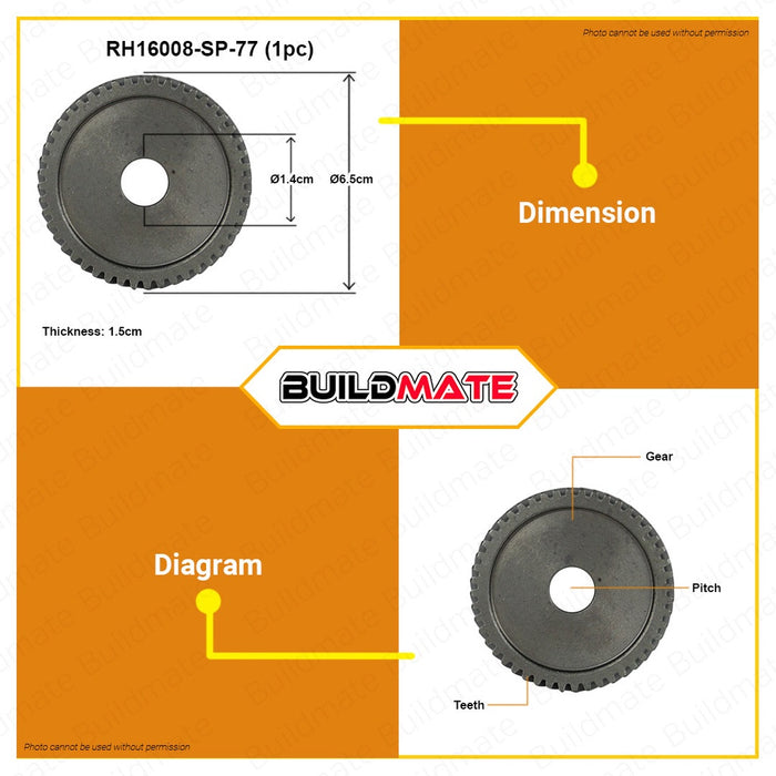 INGCO Gear 1PC | 2PCS/SET [SOLD PER SET] Replacement Part Spare Part for Rotary Hammer RH16008-SP-71 | RH16008-SP-77 •BUILDMATE• ISP