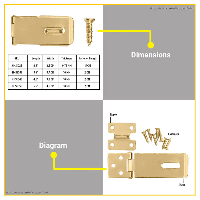 BUILDMATE Ingco Hasp and Staple 2.5" - 5.5" Safety Latches Anti-Theft Security Door Cabinet Lock Padlock Hasp Latch SOLD PER PIECE - IHT