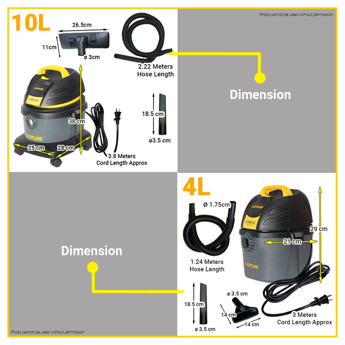BUILDMATE Lotus Vacuum Cleaner Wet and Dry 1000W / 1200W for Dust Dirt Heavy Duty Self Cleaning Tools ATOM-4L 69-08636969 / ATOM-10L 69-086383 - LPT