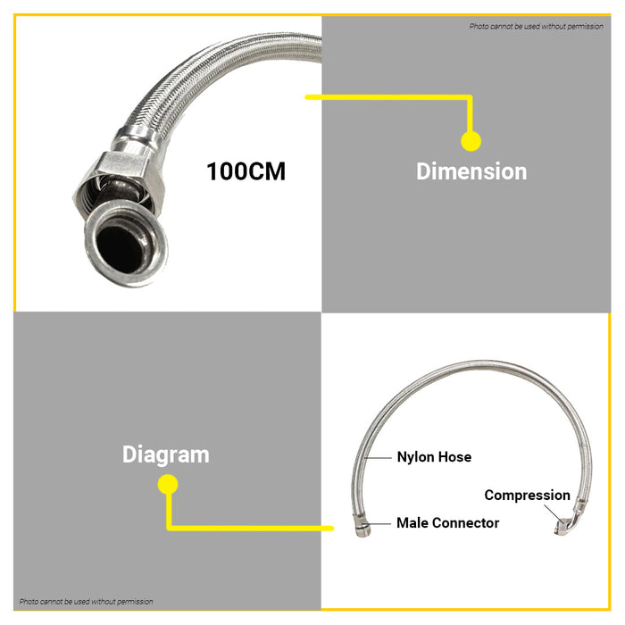 BUILDMATE Dayuan Braided Stainless Steel Flexible Hose Tube for Water Pump 100cm DY-BT100