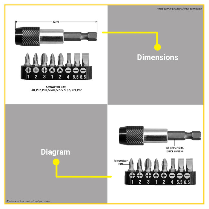 BUILDMATE Ingco 9pcs Screwdriver Bits Set S2 Industrial Steel Magnetic Interchangeable Driver Bits Attachment Set AKSD0071 - IHT