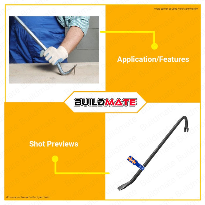 WADFOW Wrecking Bar 600mm 24" Inch 45# Carbon Steel Gooseneck Wrecking Bar For Easier Demolition Added Ripping Bar Leverage Nail Puller End / Chisel End WQB1345 •BUILDMATE• WHT