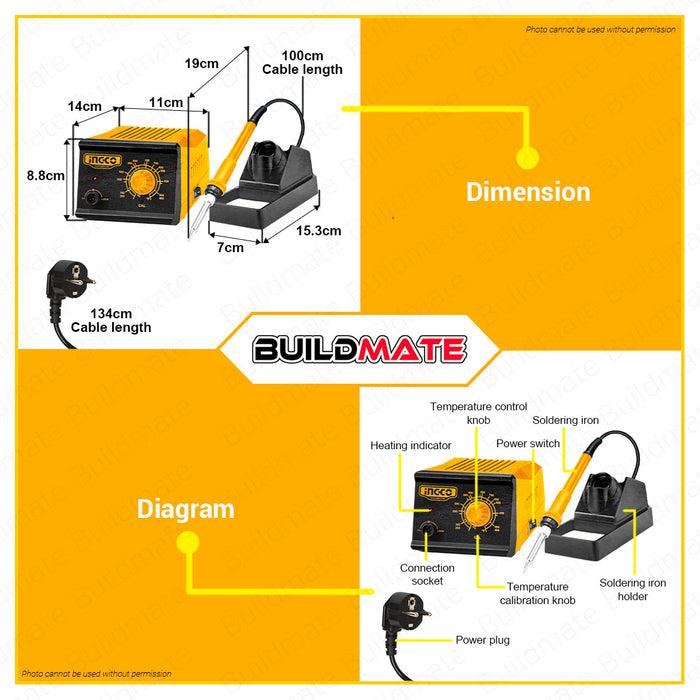 BUILDMATE Ingco 60W Soldering Iron Station 60W Straight Tip MANUAL / DIGITAL Welding Iron Set • IHT