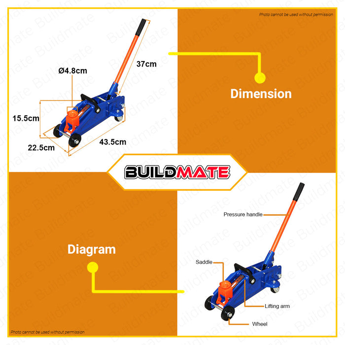 BUILDMATE Wadfow 2 Tons Hydraulic Floor Jack 5.6kg For Auto Repair Fast Lift Floor Jack Trolley WHJ2502 - WHT