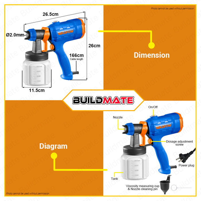 BUILDMATE Wadfow HVLP Electric Spray Gun 450W 800ML Power Paint Zoom Sprayer Gun WEG1A01 WPP