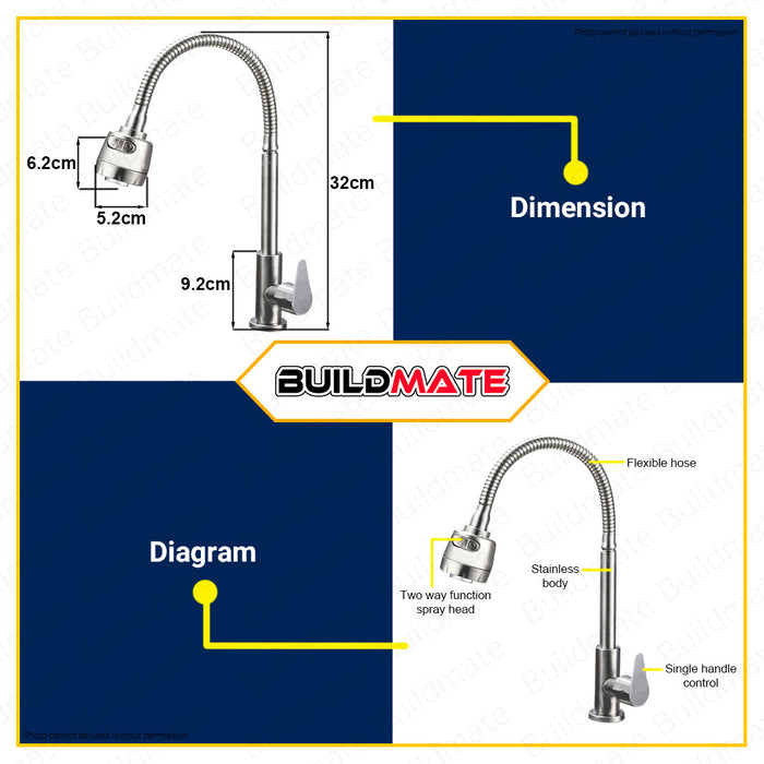 WATERHOUSE Gooseneck Flexible Hose Faucet Pillar Mounted Sink Tap Bar Sink Faucet WH-FUSF6 •BUILDMATE•