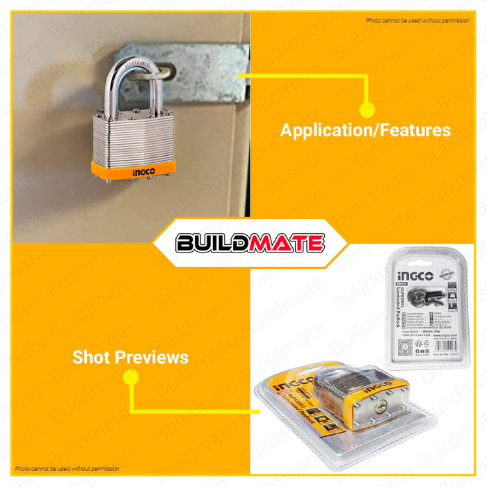 BUILDMATE Ingco Laminated Padlock 40MM | 50MM [SOLD PER SET] Laminate Padlock Pad Lock Keyed Padlock Solid Brass Lock with 3pcs Iron Keys Wide Lock Body Security Lock Anti-Theft Lock DLPK0401 | DLPK0501 • HT2