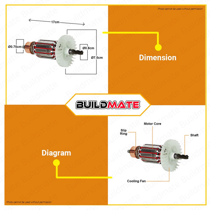 INGCO Rotor Replacement Part Spare Part for Rotary Hammer Rotor Power Tool Repair Electric Hammer Spare Parts RH16008-SP-89 •BUILDMATE• ISP