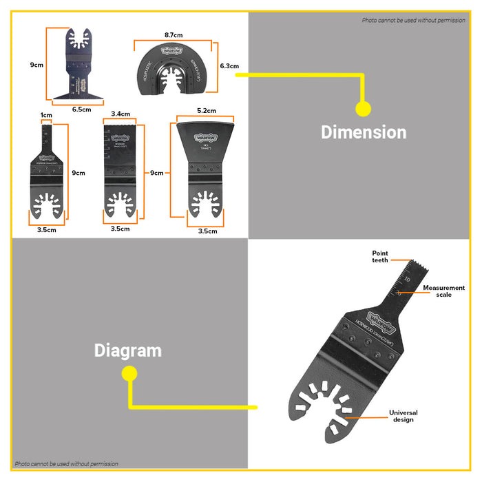 BUILDMATE Wadfow Multi-function Saw Blade 10MM - 87MM for Multitools HCS / BIM for Wood Metal - WHT