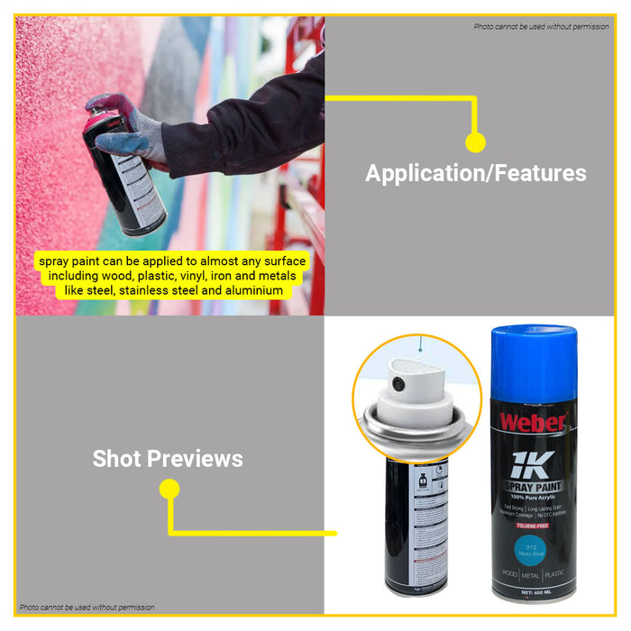 BUILDMATE Weber / Bosny Auto Spray Paint 400ml Fast Drying Pure Acrylic Color Sprayer Paint