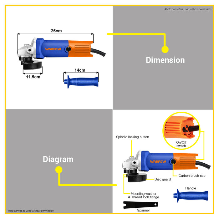WADFOW Super Product Electric Angle Grinder 800W M10 WAG35802P • WPP