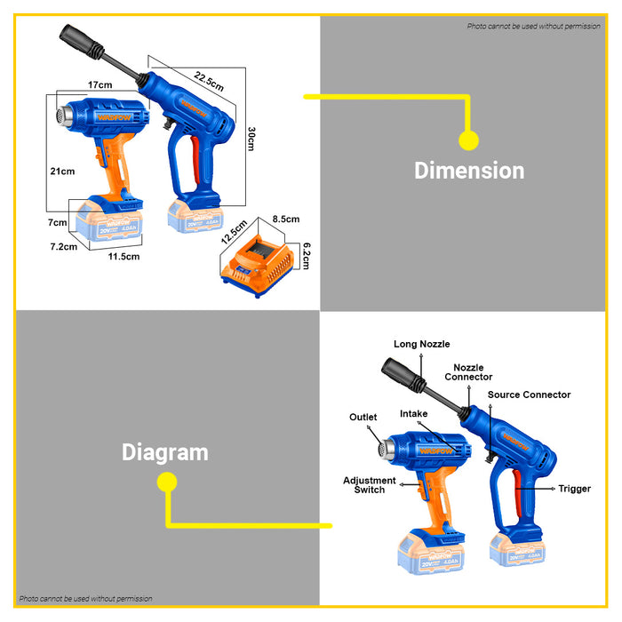 BUILDMATE Wadfow Cordless 2pcs Combo Kit Cordless Pressure Washer w/ Cordless Heat Gun WQXS1501 - WPT