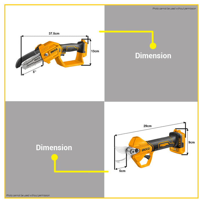 BUILDMATE Ingco 2PCS Lithium-Ion Cordless 20V Gauge Straight Shear with Pruner Saw Combo Kit COSLI23065 - IPX