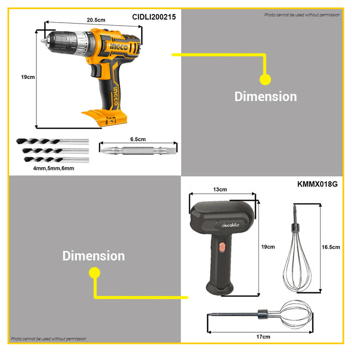 BUILDMATE Ingco 2PCS 20V Cordless Impact Drill with Hand Mixer Drill Combo Kit COSLI231003 - IPX